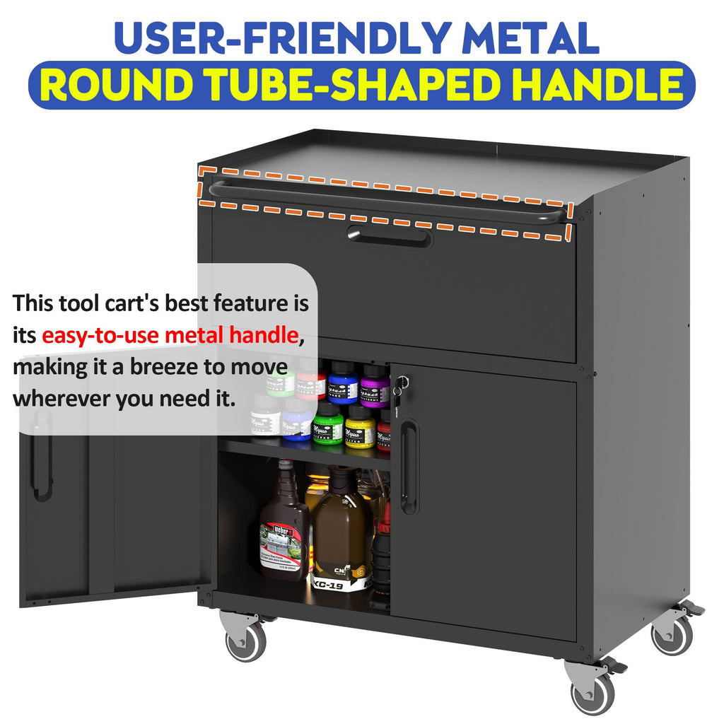 Sturdy Metal Tool Cabinet with Drawer & Locking Doors - Mobile Garage Storage