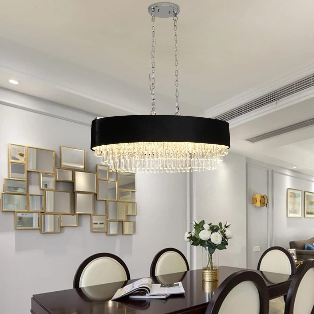 39" Modern Crystal Chandelier with Black Velvet Shade