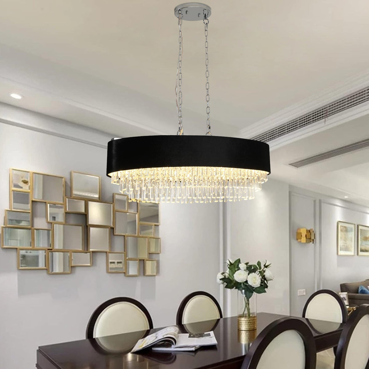39" Modern Crystal Chandelier with Black Velvet Shade