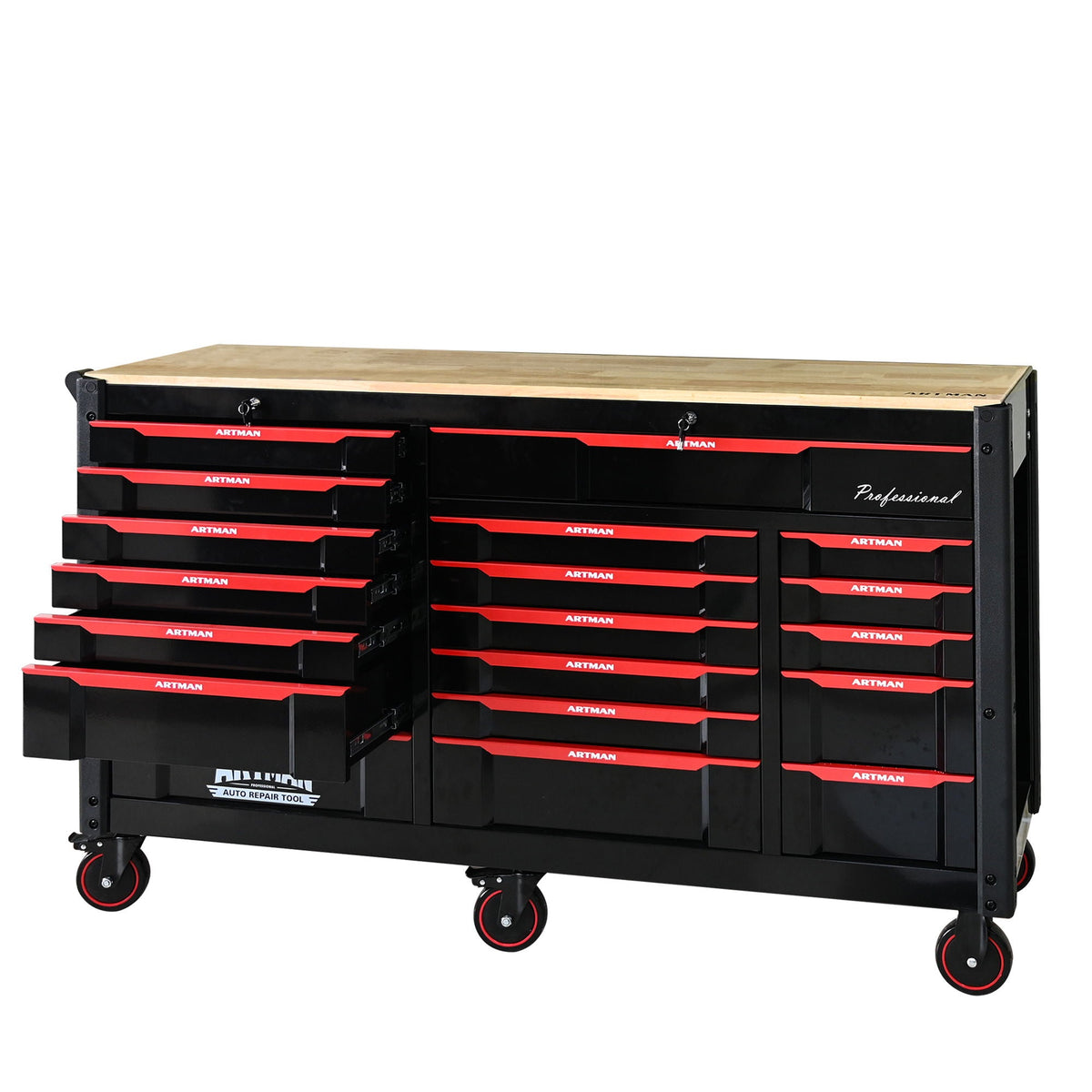 Heavy Duty Tool Cart with 19 Drawers and Locking System - Black/Red