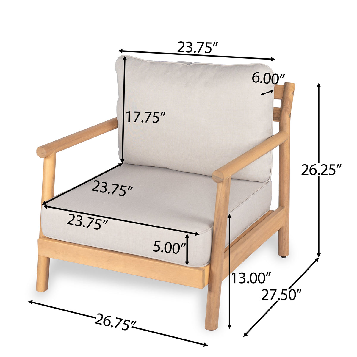 Patio Acacia Wood Chat Set with Water-Resistant Cushion - Beige