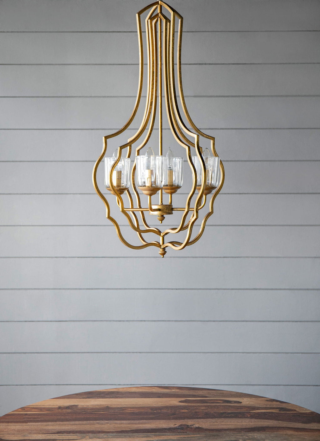 4 Light Metal Chandelier, Hanging Light Fixture - Gold