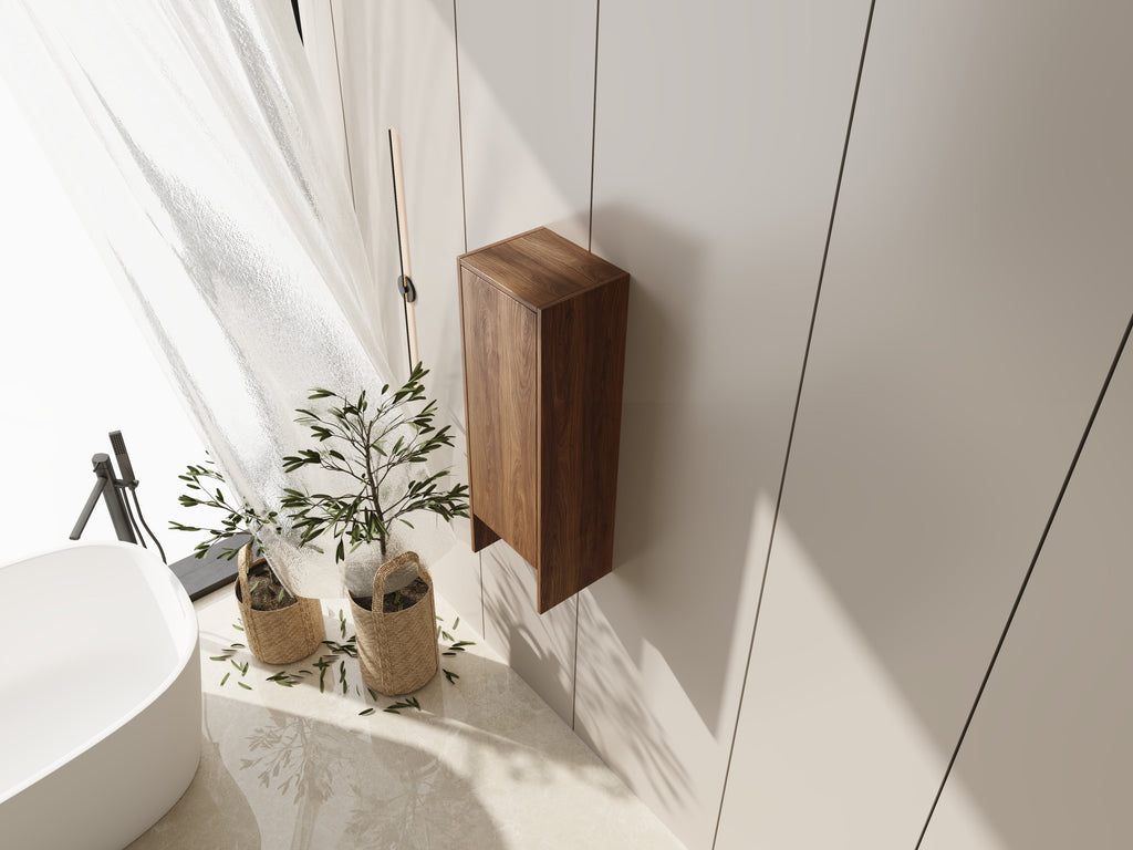 12 Inch Wall Mounted Side Cabinet with Soft Closing Door - Brown Ebony