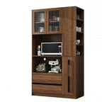 Tall Kitchen Pantry Cabinet with 4 Tier Side Shelf - Walnut