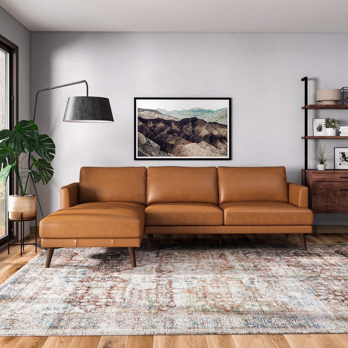 Light Brown L-Shaped Sectional Sofa with Solid Eucalyptus Wood Frame