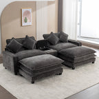 Modern Sectional Sofa with Removable Ottomans, USB Ports - Dark Gray or Light Blue