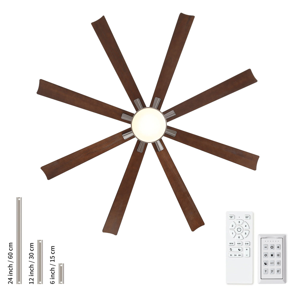 Large Ceiling Fan with Dimmable LED Light and Remote Control - Black or Dark Brown