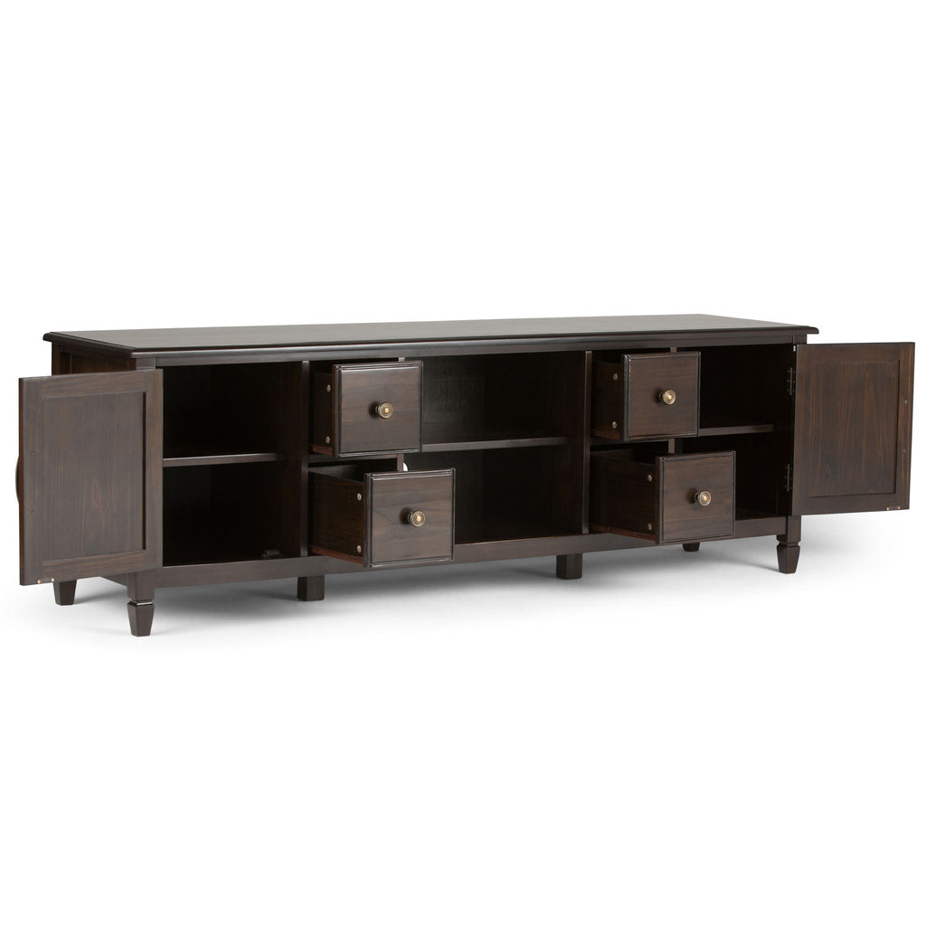 Wide Solid Wood TV Stand with Ample Storage - Dark Brown, White, Gray