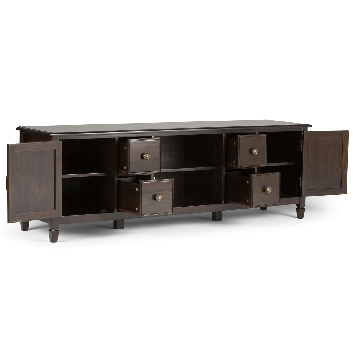 Wide Solid Wood TV Stand with Ample Storage - Dark Brown, White, Gray