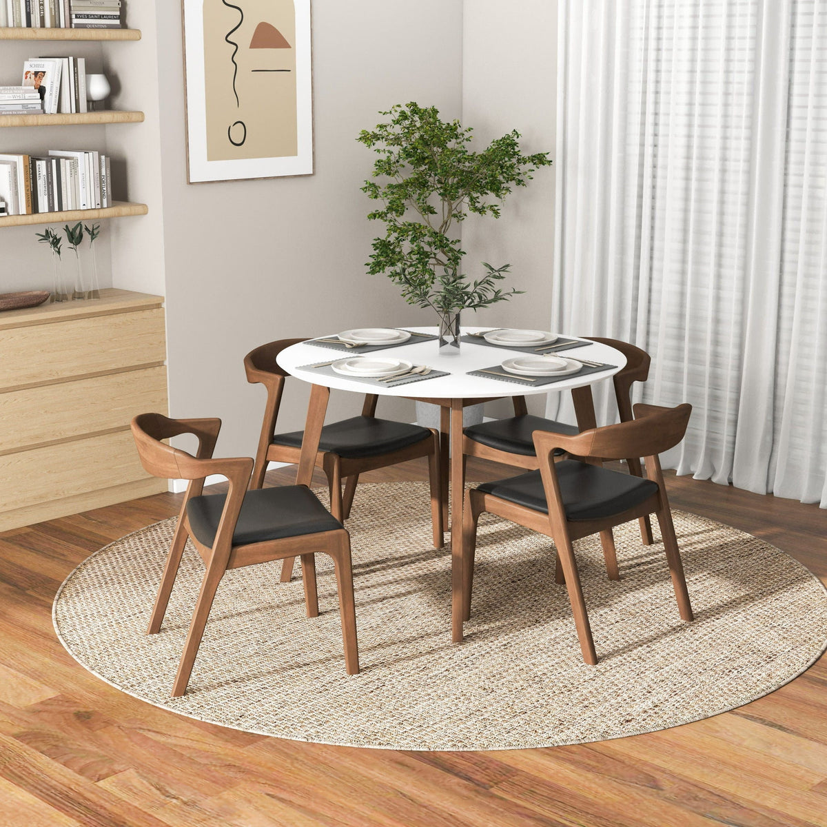 White Solid Wood Dining Table with Water-Resistant Finish - Alina