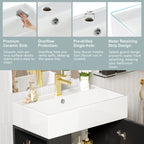 Bathroom Vanity with Single Ceramic Sink and Side Storage - Multiple Colors