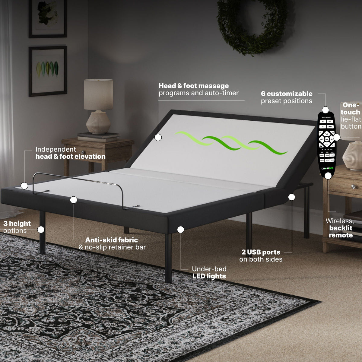Adjustable Base Comfort with Massage and Zero Gravity - White