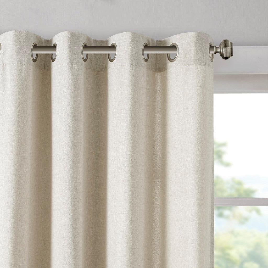 Plaid Rod Pocket and Back Tab Curtain Panel with Fleece Lining - Natural