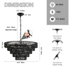 24" Rustic 5-Tier Pendant Light Chandelier with 8 E12 Sockets - Black