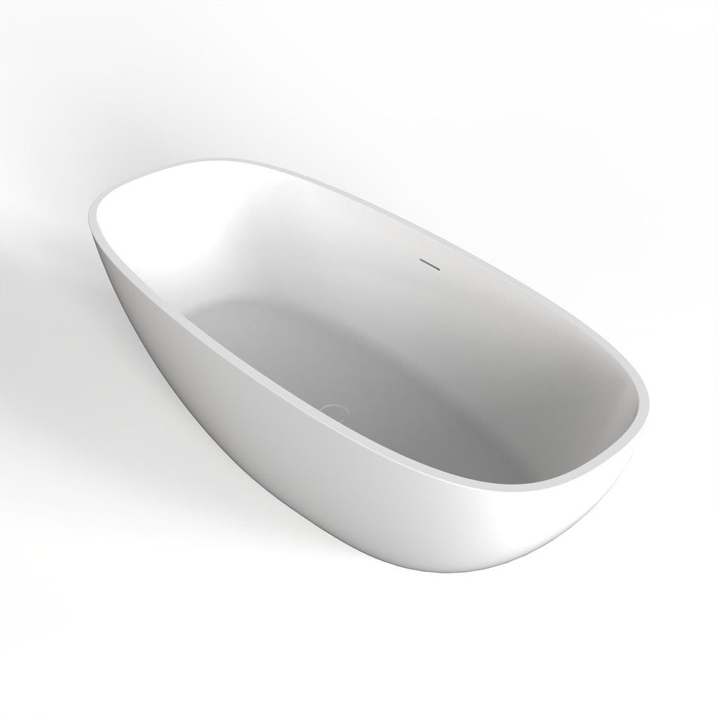Matte White Freestanding Soaking Bathtub with Ergonomic Design - Solid Surface