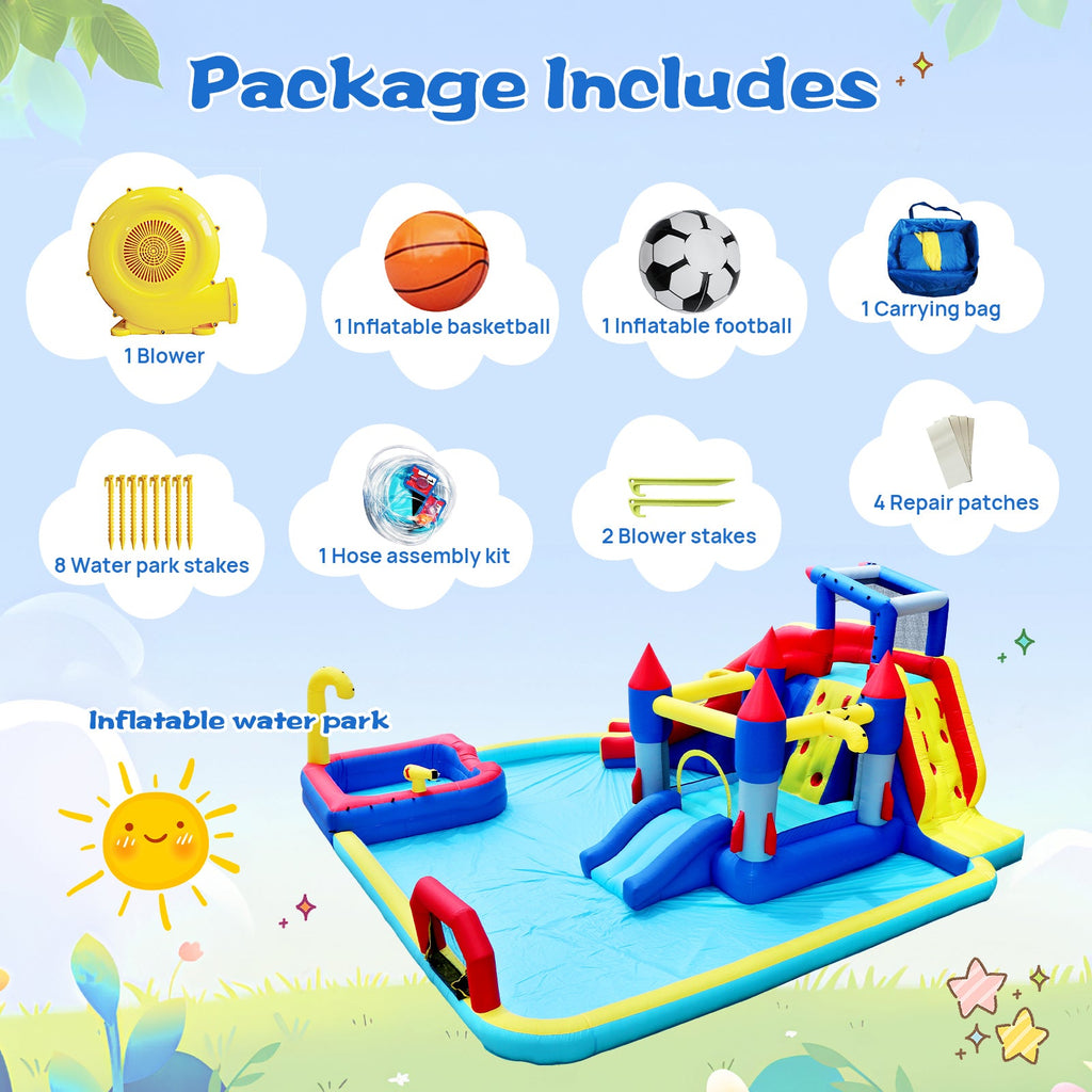 10 in1 Inflatable Slide Water Park with Climbing Wall - Multicolor
