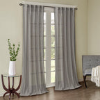 Solid Crushed Curtain Panel Pair with Sheer Texture - Grey