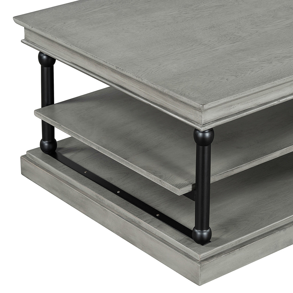 Wood Coffee Table with Storage Shelves - Black + Gray