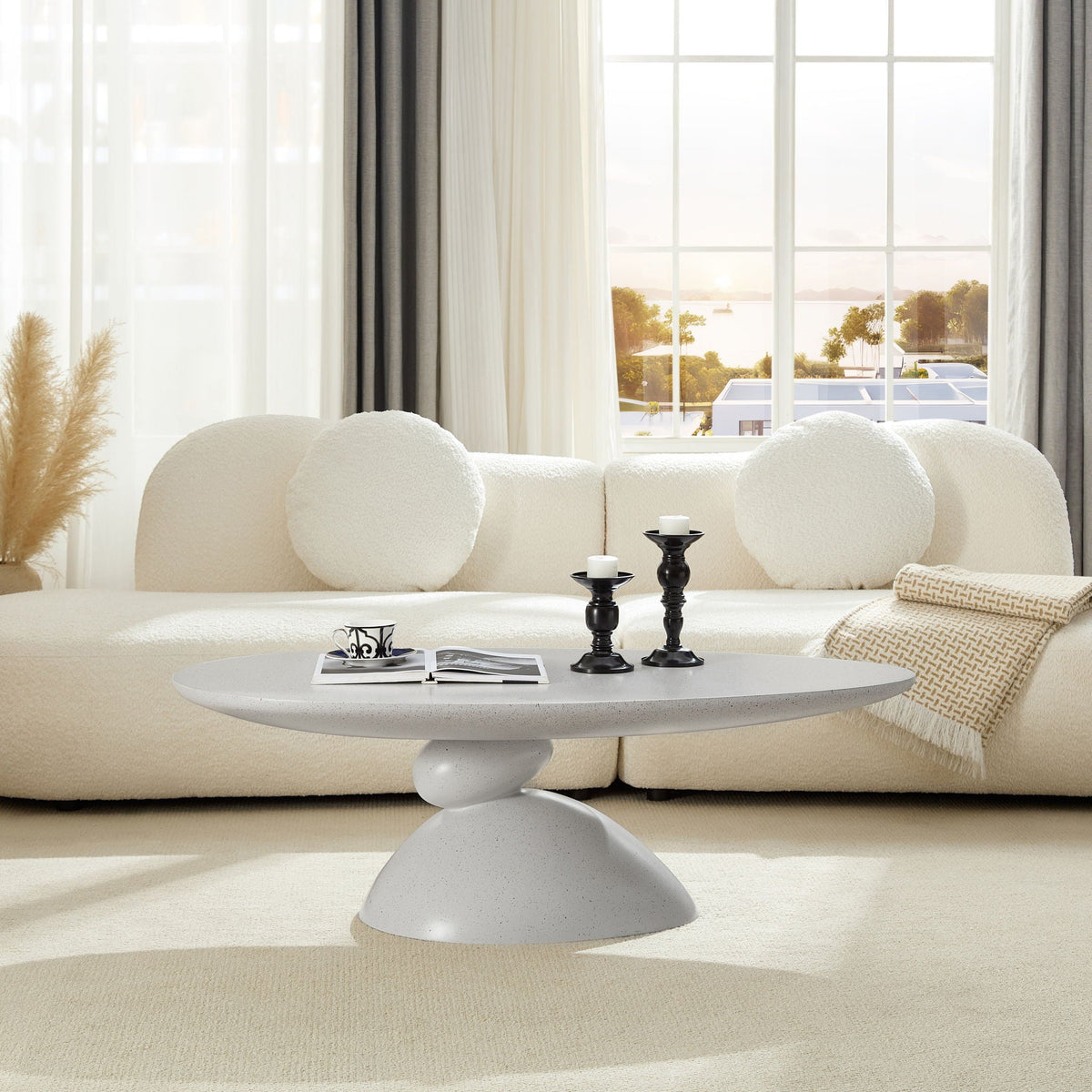 Lucky Stone Shaped Table with Sculptural Base – White, Black, or Gray