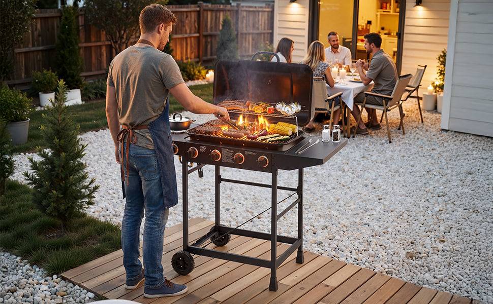 4 Burner Propane Gas BBQ Grill with Side Burner - Black
