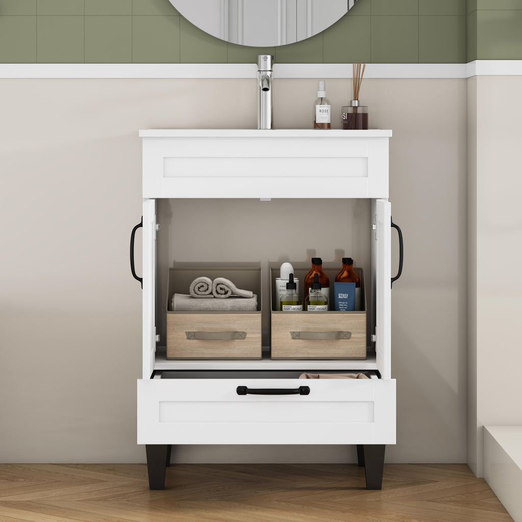 24-Inch Bathroom Vanity with Sink Combo with Ample Storage - White/Particle Board