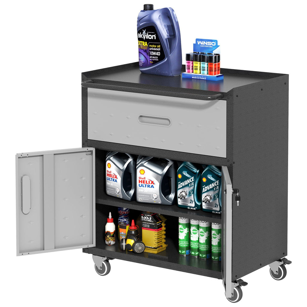 Sturdy Metal Tool Cabinet with Drawer & Locking Doors - Mobile Garage Storage