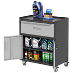 Sturdy Metal Tool Cabinet with Drawer & Locking Doors - Mobile Garage Storage