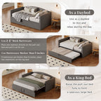 Upholstered Daybed With Pop Up Trundle Sofa Bed - Space Saving, Durable Frame - Gray or Pink