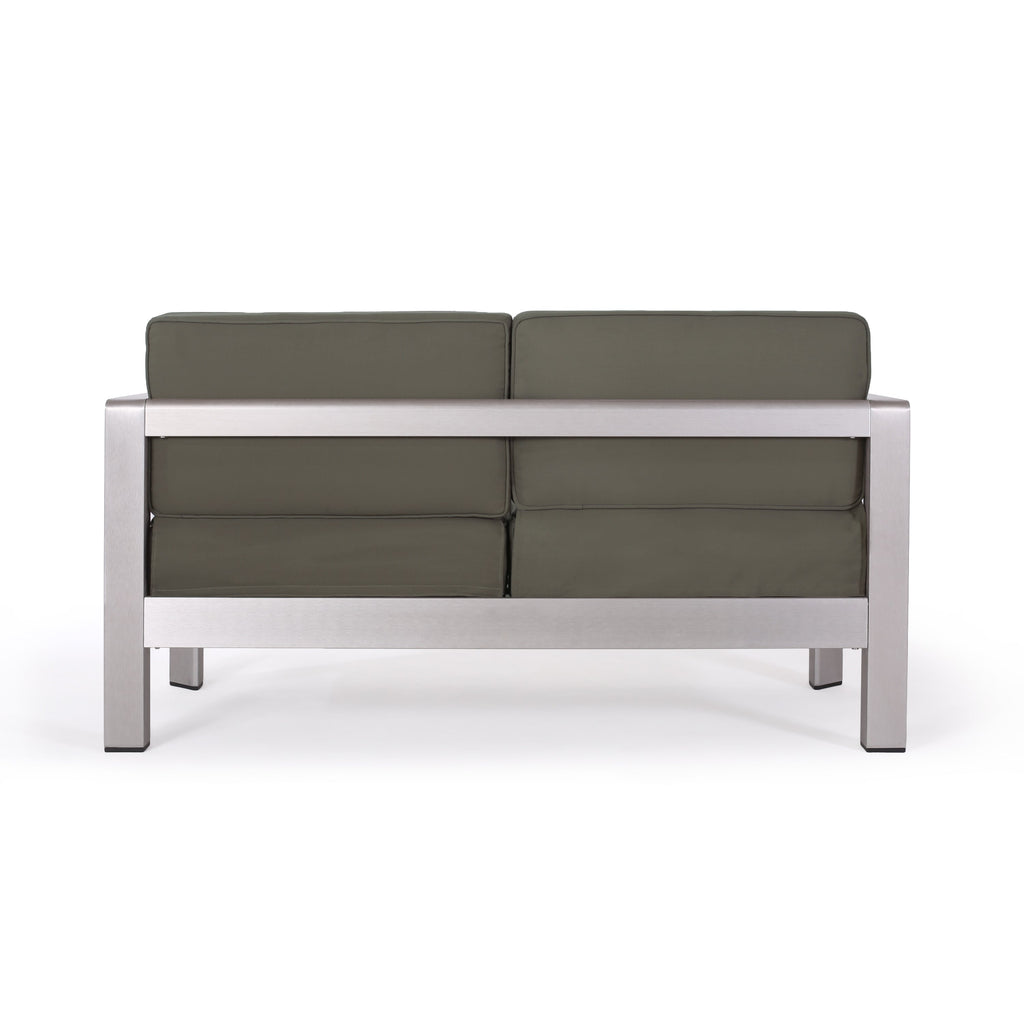 Outdoor Aluminum Loveseat with Deep Cushions - Silver