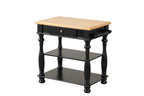 Black Kitchen Island with Cutting Board and Storage Shelves