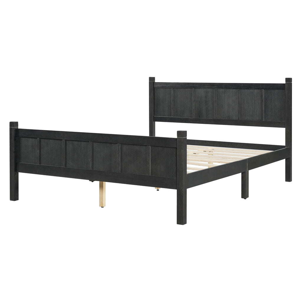 Queen Size Flat Panel Bed with Headboard & Footboard - Wood Finish