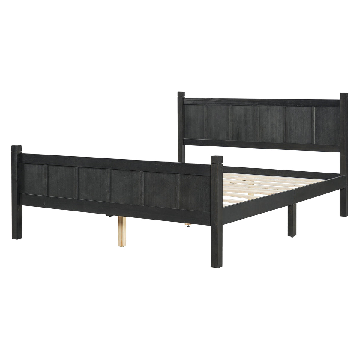 Queen Size Flat Panel Bed with Headboard & Footboard - Wood Finish