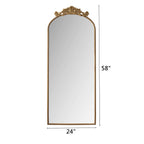 Vintage Arched Full Body Mirror with Carved Applique - Bronze or Pearl Silver