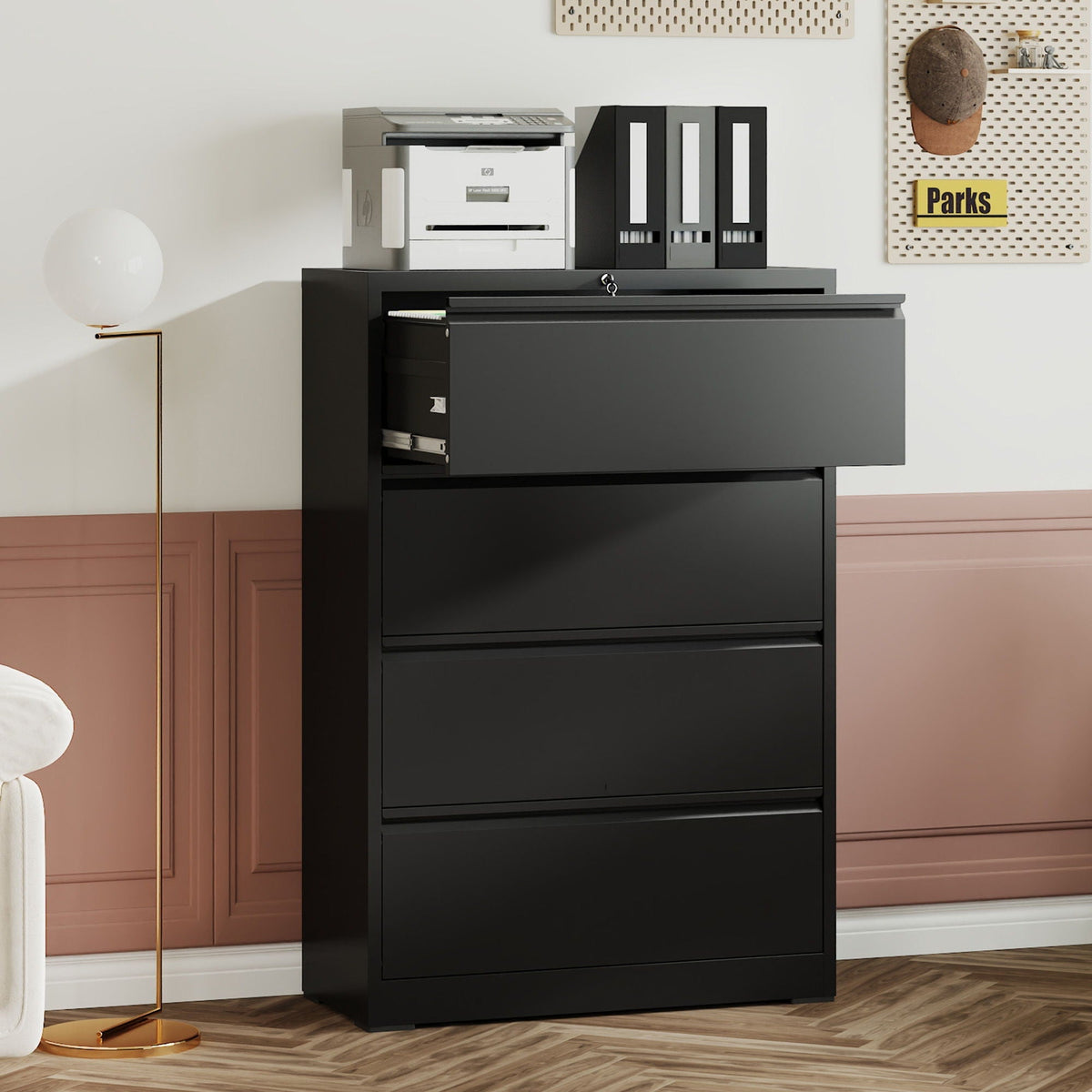 Black Lateral File Cabinet with Heavy Duty Locking Drawers