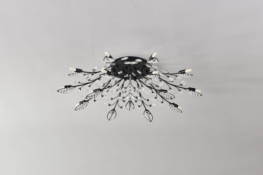 15-Light Chandelier with Crystal Accents - Matte Black