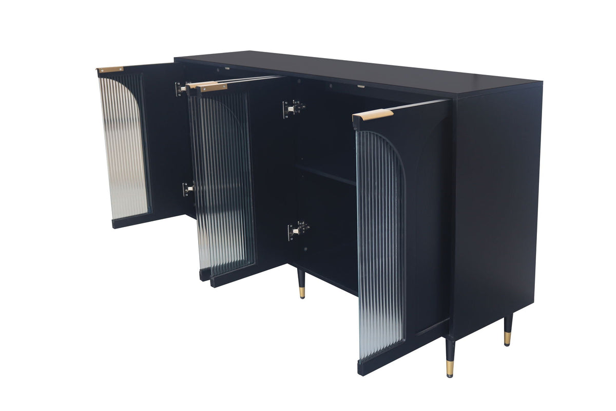 Lacquered Wooden Sideboard with 4 Glass Doors - Black
