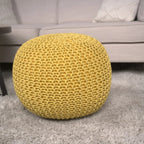 Knitted Cotton Round Pouf Ottoman with Polystyrene Fill - Blue, Dark Red, Yellow