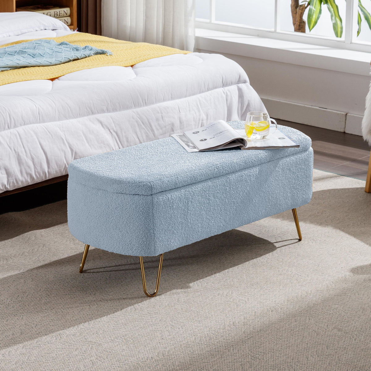 Faux Fur Storage Ottoman Bench with Padded Upholstery - Multiple Colors