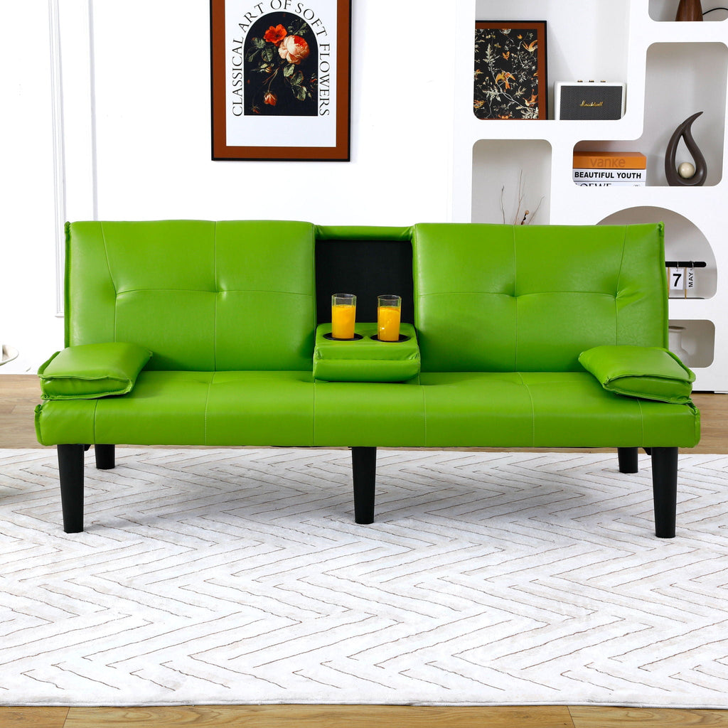 Foldable Sofa Bed with Cup Holder and Solid Wood Frame - Multiple Colors