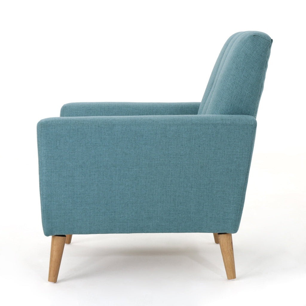 Mid Century Fabric Channel Stitch Club Chair with Channel Stitch Detail - Blue