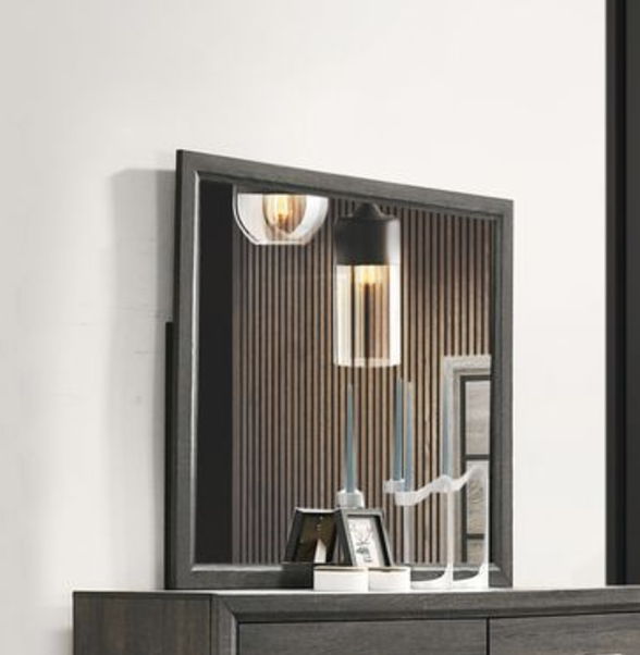 Weathered Mirror with Wood Trim - Gray