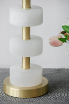 Marble Table Lamp with Brass Frame and White Fabric Shade - White + Gold
