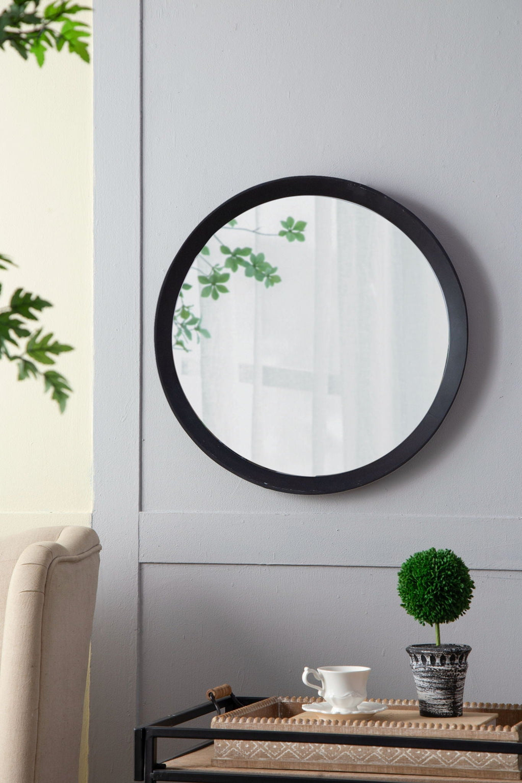 Transitional Mango Wood Wall Mirror with Frame - Multiple Colors