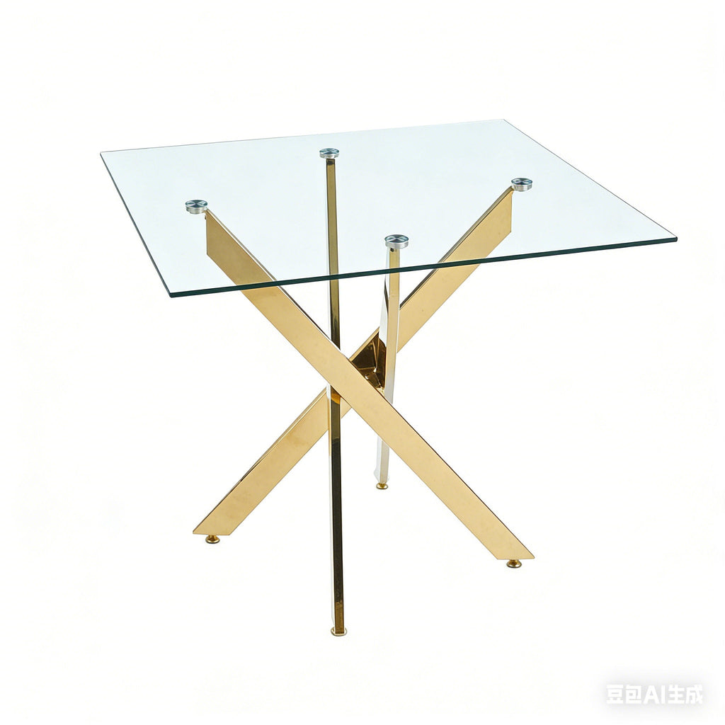Modern Tempered Glass Dining Table with Cross Metal Legs - Multiple Colors