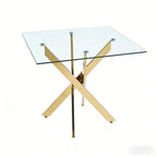 Modern Tempered Glass Dining Table with Cross Metal Legs - Multiple Colors