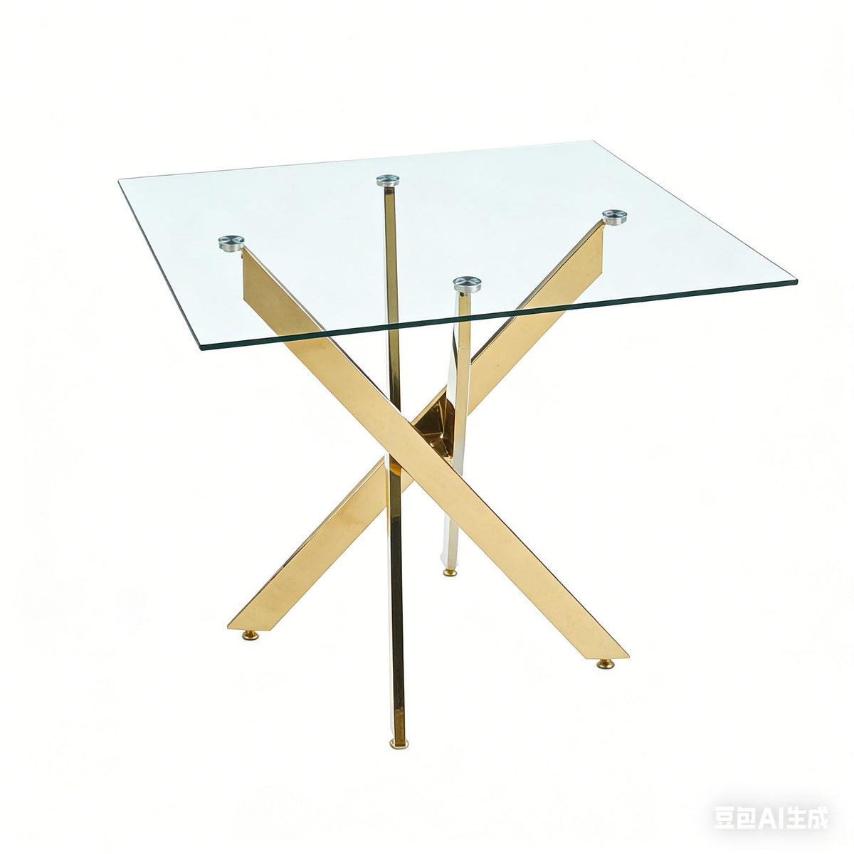 Modern Tempered Glass Dining Table with Cross Metal Legs - Multiple Colors