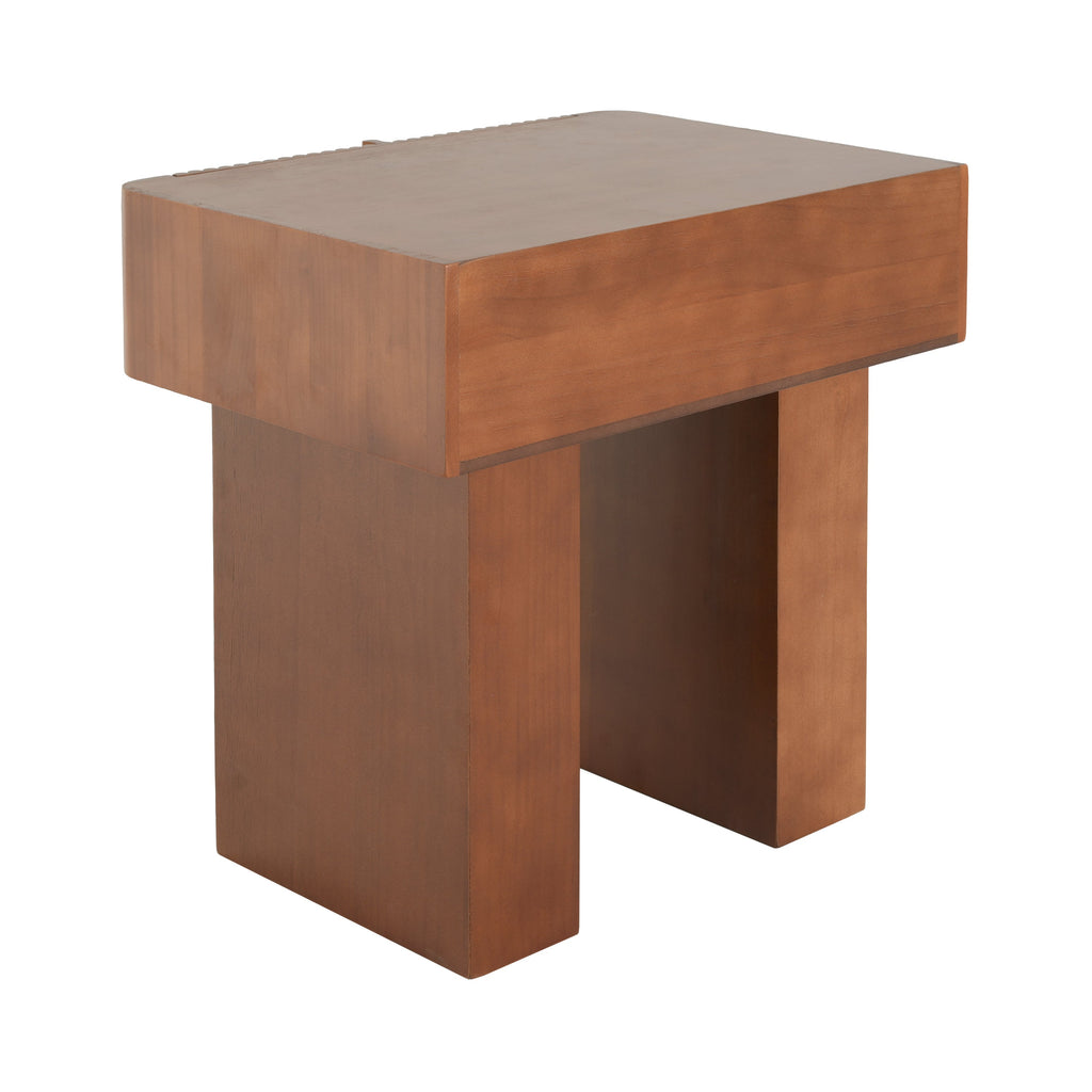 Wood End Table with Drawer with Fluted Front - Walnut