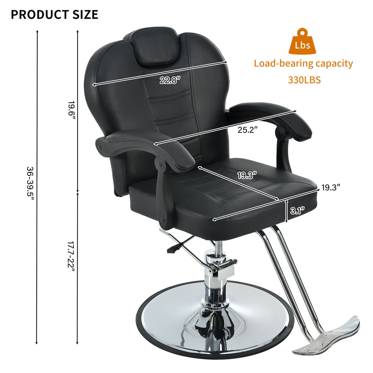 Classic Reclining Barber Chair with Hydraulic Pump - Red or Black