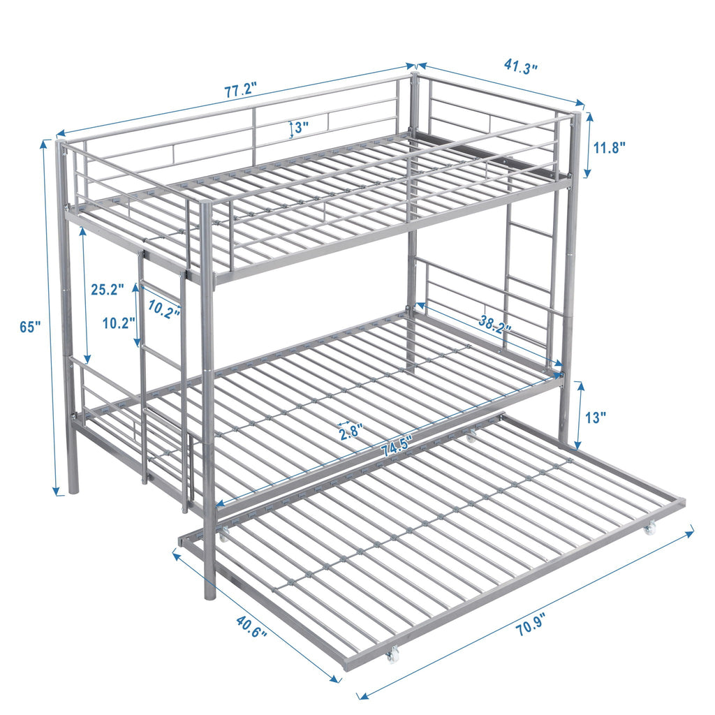Twin Over Twin Metal Bunk Bed with Trundle - Black