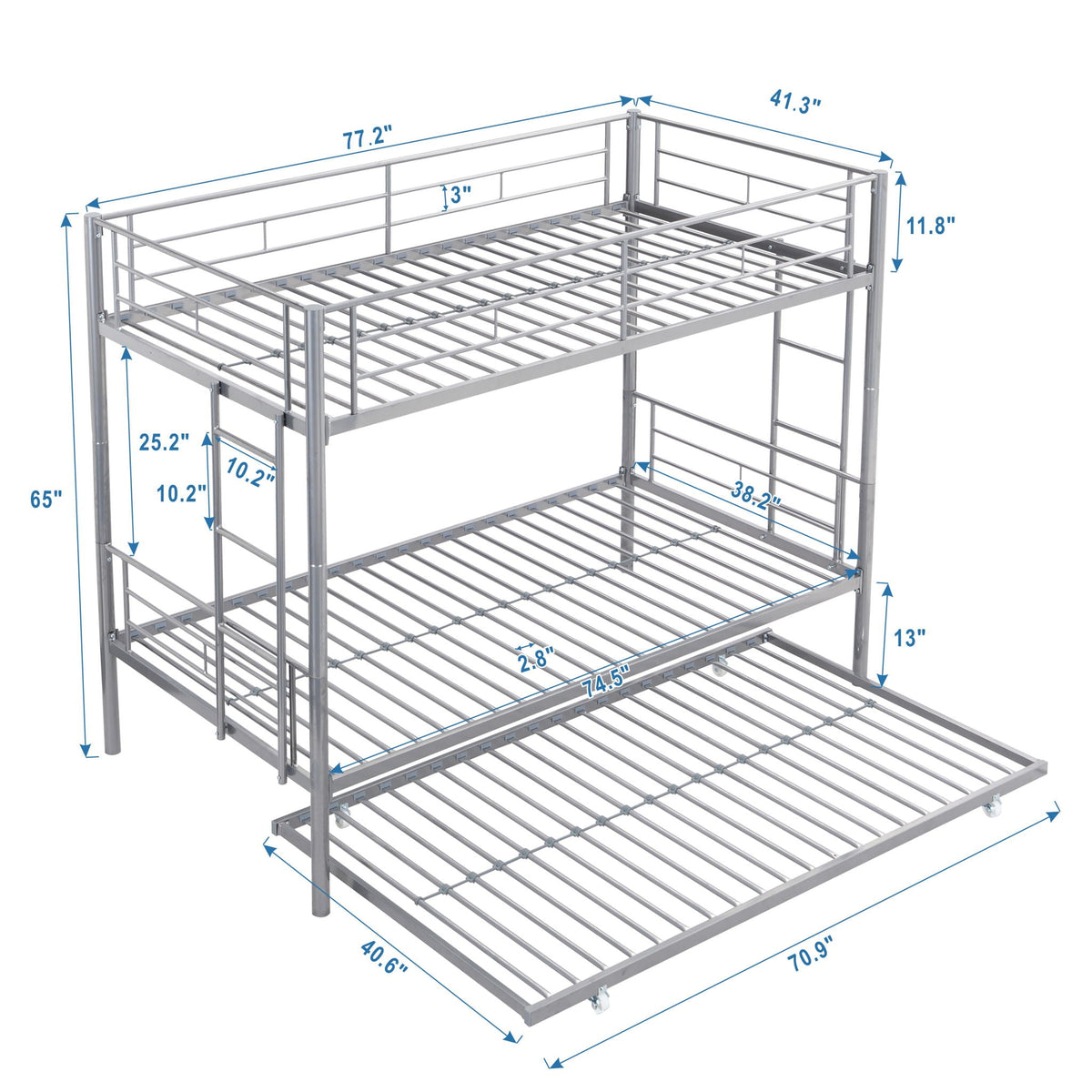 Twin Over Twin Metal Bunk Bed with Trundle - Black